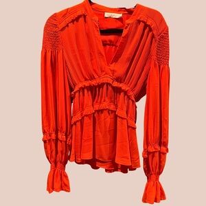 Tory Burch Vibrant Orange Smocked Blouse